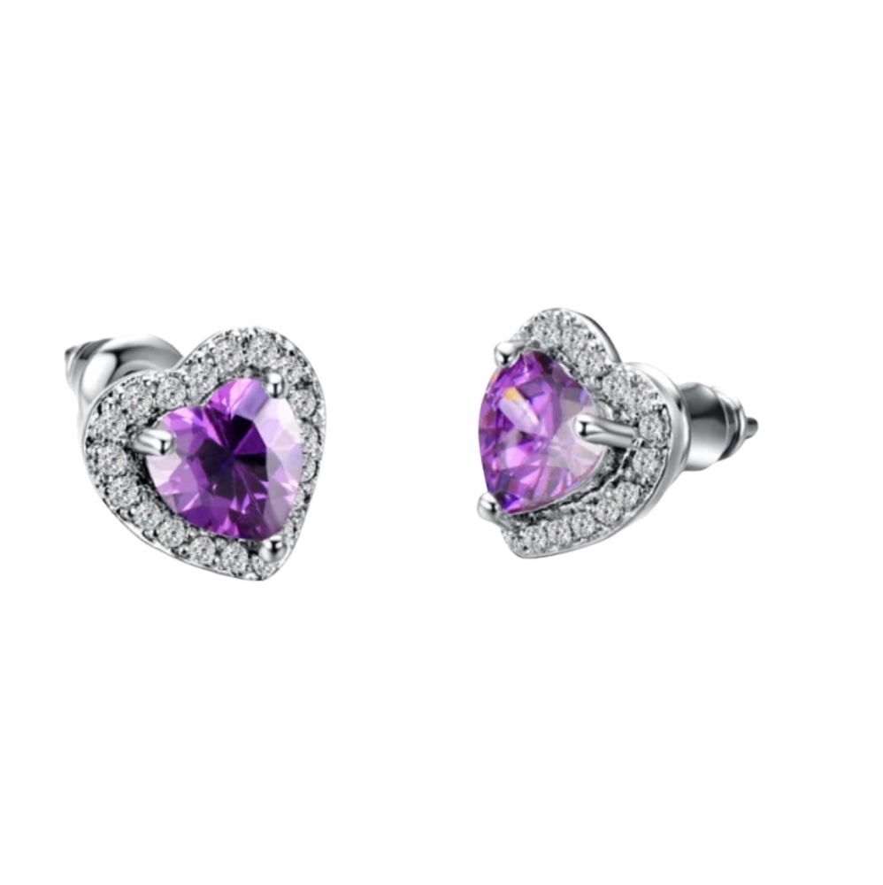 Cubic Zirconia Heart Studs (purple)